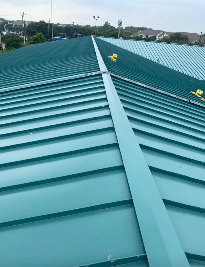 Green commercial metal roof ridge and valley for Metal Roof Repair in Novato